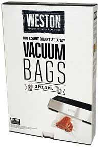 Weston 30-0101-W Series Vacuum Seal Bag, 12 in L, 8 in W, Plastic, Clear
