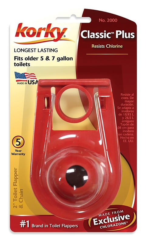 Korky 2000BP Toilet Flapper, Chlorazone Rubber, Red, For: Old 5 and 7 gal per Flush Toilets