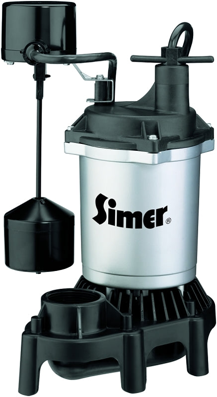 Simer 2164 Sump Pump, 660 gph, 1-Phase, 3.9 A, 115 V, 0.33 hp, 1-1/2 in Outlet, 22 ft Max Head, Thermoplastic