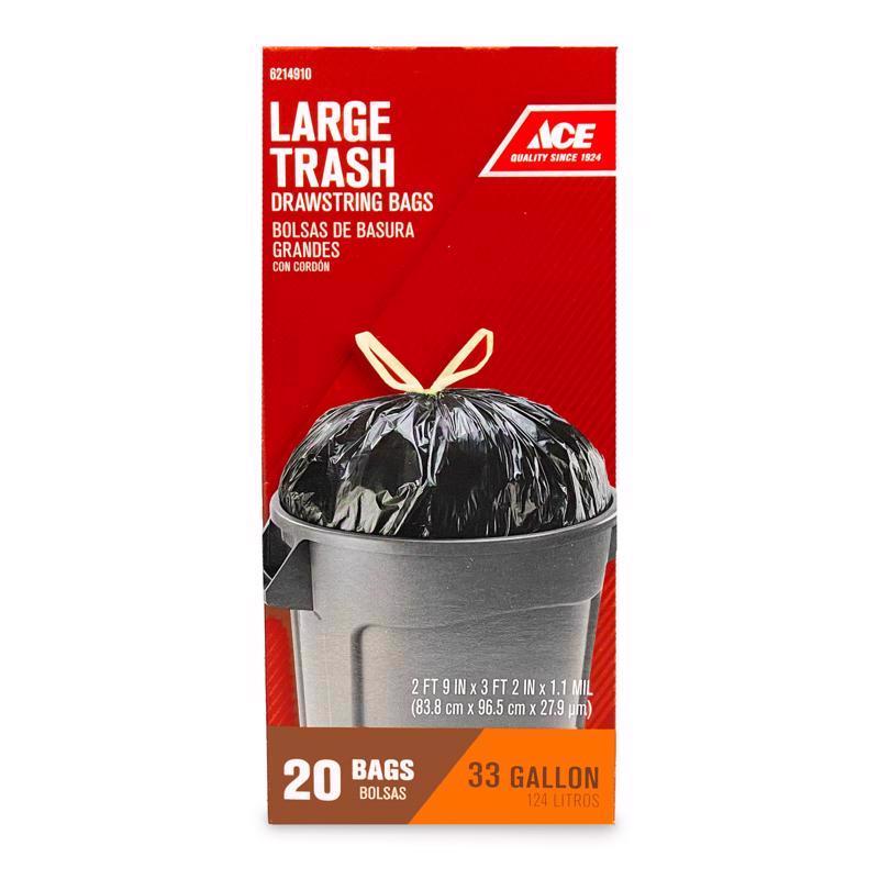 Ace 33 gal No Scent Trash Bags Drawstring 20 pk, Pack of 12