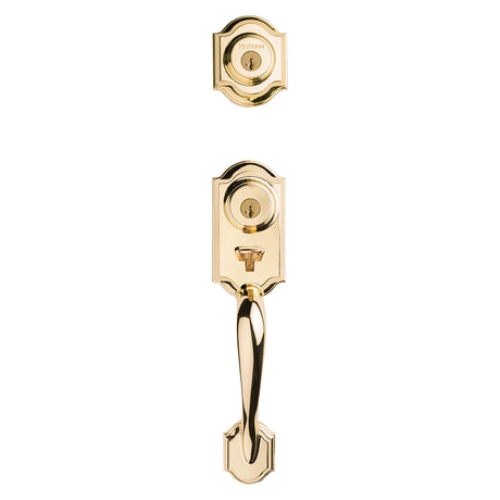 Kwikset 95530-017 Handleset, 2 Grade, Polished Brass, 2-3/8 x 2-3/4 in Backset, KW1 Keyway, 1-3/4 in Thick Door