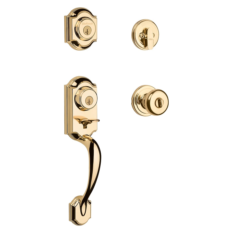 Kwikset 95530-017 Handleset, 2 Grade, Polished Brass, 2-3/8 x 2-3/4 in Backset, KW1 Keyway, 1-3/4 in Thick Door