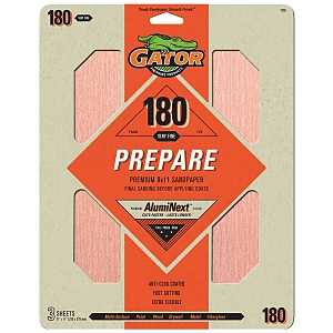 Gator 7265 Sanding Sheet, 11 in L, 9 in W, Extra Fine, 180 Grit, Aluminum Oxide Abrasive