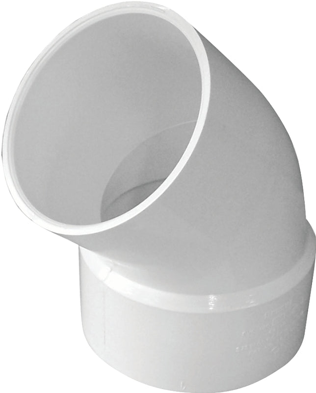 Canplas 414194BC Street Pipe Elbow, 4 in, Spigot x Hub, 45 deg Angle, PVC, White
