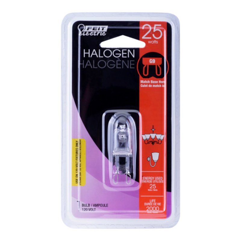 Feit Electric BPQ25/G9/CAN Halogen Bulb, 1-3/4 in L Dimensions, 25 W, G9 Lamp Base, JCD T4 Lamp, 3000 K Color Temp, Pack of 6