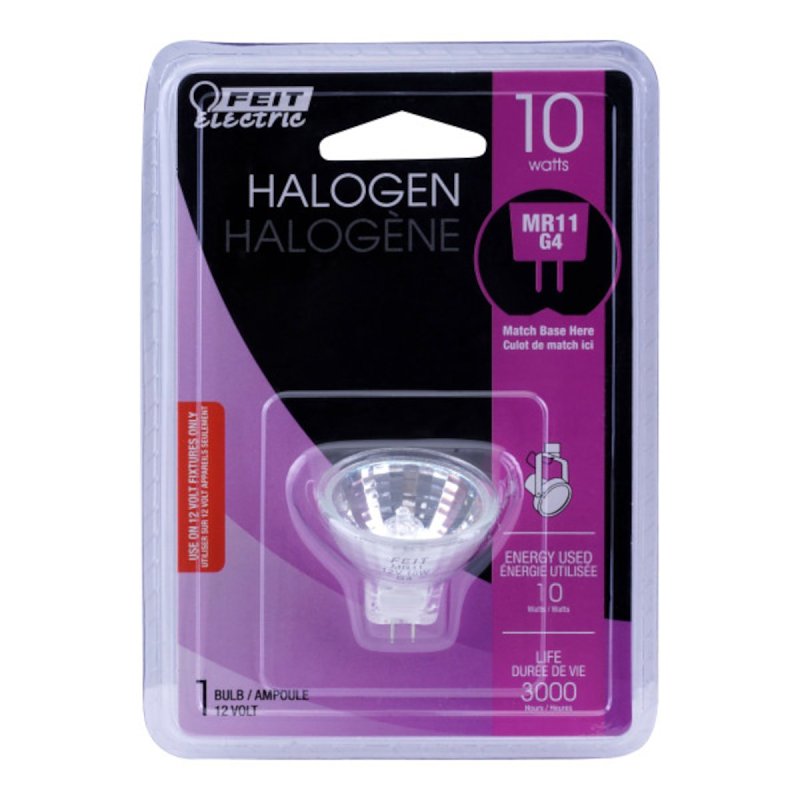 Feit Electric BPQ10MR11/CAN Halogen Bulb, 1-3/8 in Dia x 1-5/8 in L Dimensions, 10 W, G4 Lamp Base, MR11 Lamp, Pack of 6