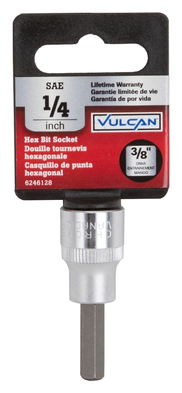 Vulcan 3506005820 Fractional Hex Bit Socket, 1/4 in Tip, 3/8 in Drive, Chrome, 1-7/8 in OAL