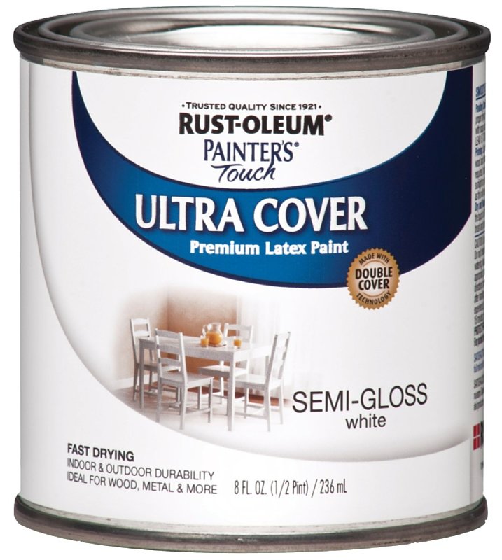 Rust-Oleum 1993730 Enamel Paint, Water Base, Semi-Gloss Sheen, White, 0.5 pt, Can, 120 sq-ft Coverage Area