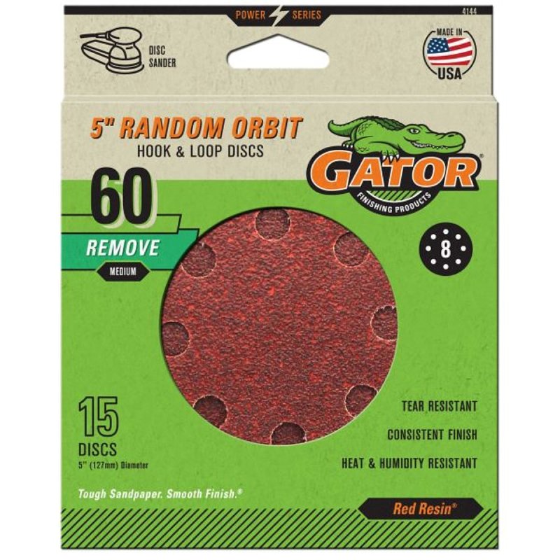 Gator 4144 Sanding Disc, 5 in Dia, 60 Grit, Coarse, Aluminum Oxide Abrasive, Vented