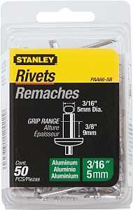 STANLEY PAA66-5B Pop Rivet, Reusable, 3/8 in Grip, 3/16, Aluminum, 50/PK
