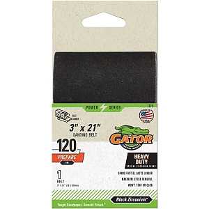Gator 7775 Sanding Belt, 3 in W, 21 in L, 120 Grit, Fine, Zirconium Oxide Abrasive