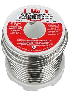 Oatey Safe-Flo 29025 Wire Solder, 1 lb, Solid, Gray/Silver, 415 to 455 deg F Melting Point