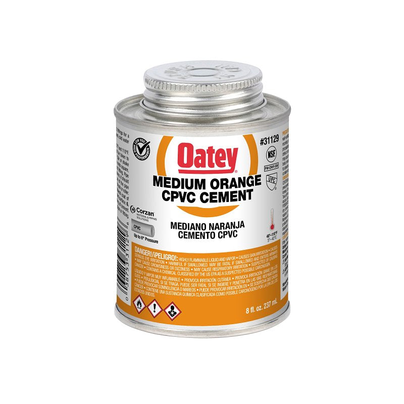 Oatey 31129 Medium-Bodied Fast Set Cement, 8 oz Can, Liquid, Orange