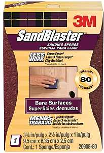 3M SandBlaster 20908-80 Sanding Sponge, 3-3/4 in L, 2-5/8 in W, 80 Grit, Medium, Aluminum Oxide Abrasive