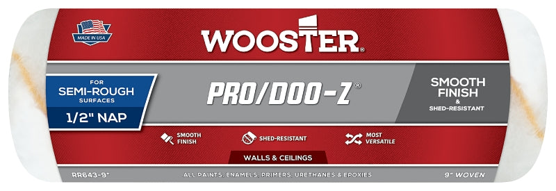 Wooster RR643-9 Roller Cover, White, 1/2 in Thick Nap, 9 in L