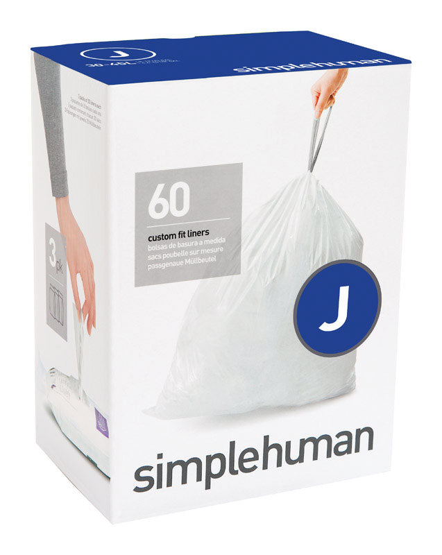 Simplehuman Custom Fit Code J 10.5 gal Trash Can Liners Drawstring 60 pk, Pack of 4