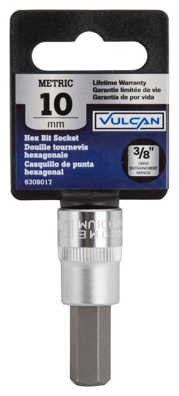 Vulcan 3506009022 Hex Bit Socket, 10 mm Tip, 3/8 in Drive, Chrome, 1-7/8 in OAL