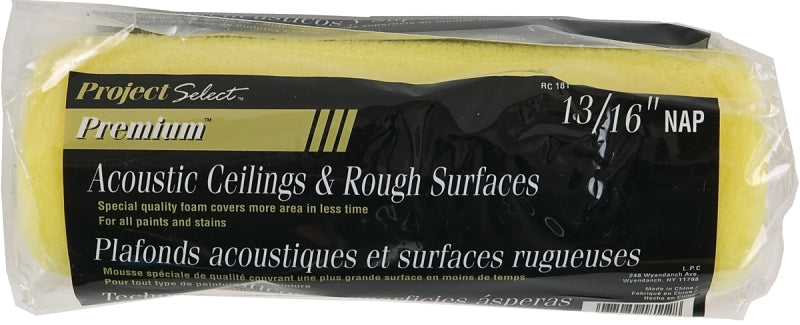 Linzer RC 181 Roller Cover, Yellow, 3/16 in Thick Nap, 9 in L, Foam Cover