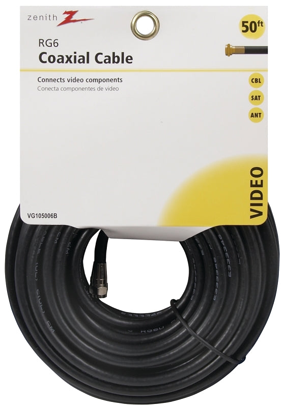 Zenith VG105006B RG6 Coaxial Cable, F-Type, F-Type, 50 ft L