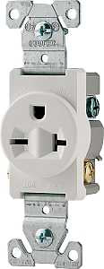 Eaton Wiring Devices 1876W-BOX Single Receptacle, 2 -Pole, 250 V, 20 A, Side Wiring, NEMA: NEMA 6-20R, White
