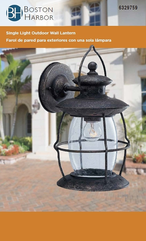 Boston Harbor BRT-CDC1691-3L Outdoor Wall Lantern, 120 V, 60 W, Steel Fixture, Misty Pewter Fixture