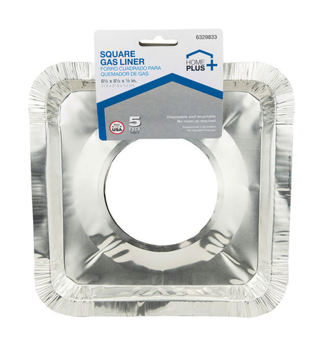 Home Plus Durable Foil 8-1/2 in. W X 8-1/2 in. L Gas Burner Liner Silver 5 pk, Pack of 12
