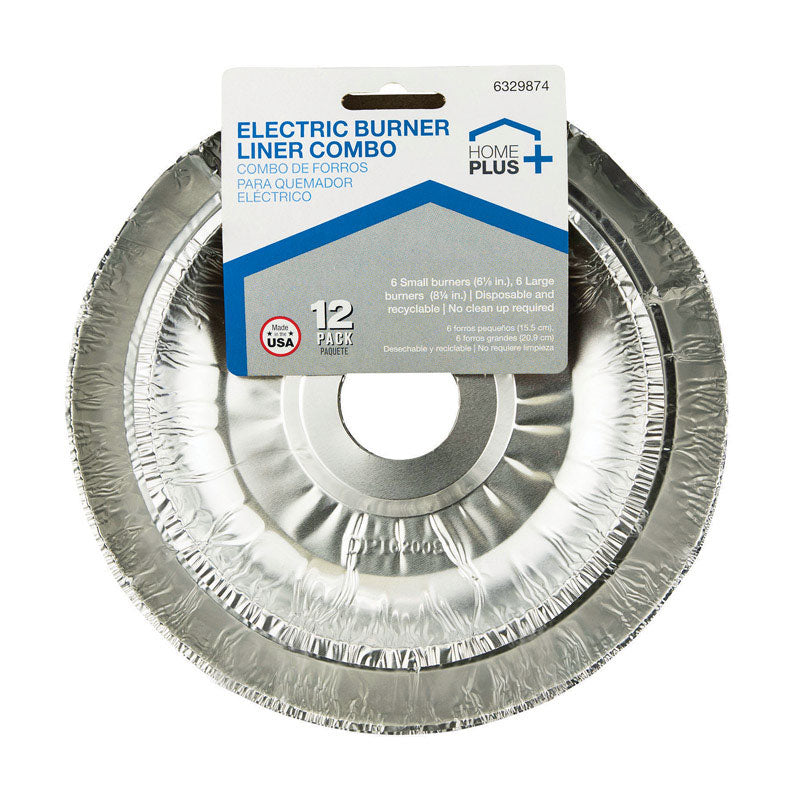 Home Plus Durable Foil Assorted in. W Electric Burner Liner Silver 12 pk, Pack of 12