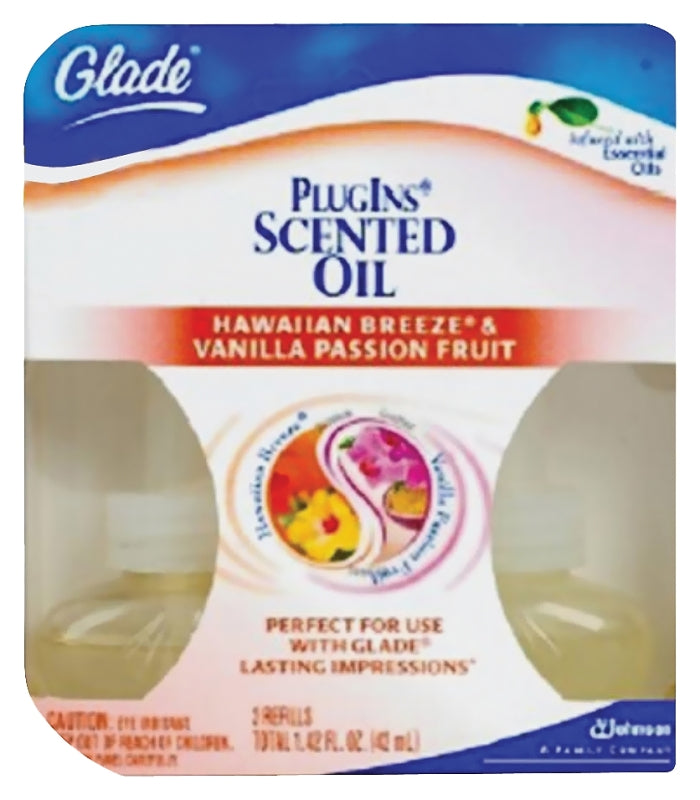 Glade 70498 Plug-In Air Freshener Refill, 1.34 oz Pegged, Hawaiian Breeze, Vanilla Passion Fruit, Clear