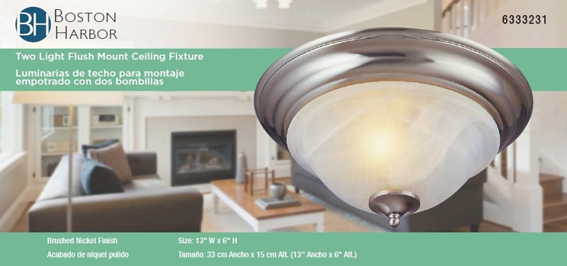 Boston Harbor BRT-ATE1012-SC3L Ceiling Light Fixture, 0.5 A, 120 V, 60 W, 2-Lamp, CFL Lamp, Metal Fixture