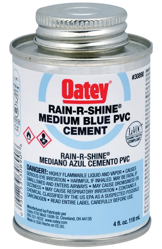 Oatey Rain-R-Shine 30890 Medium-Bodied Fast Set Cement, 4 oz Can, Liquid, Blue