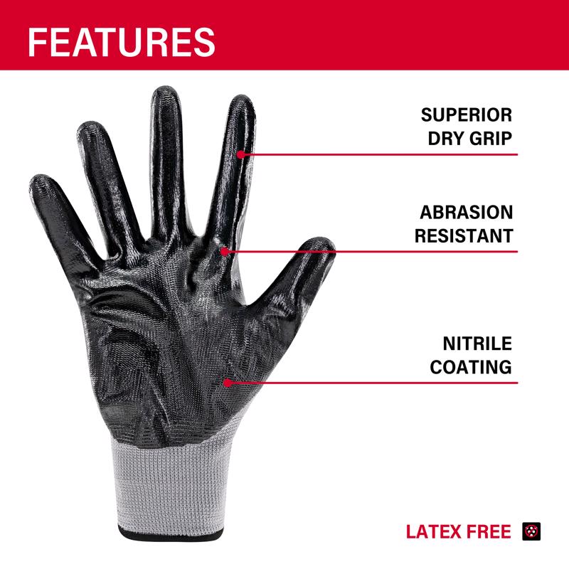 Ace Men's Indoor/Outdoor Coated Work Gloves Black/Gray L 1 pair