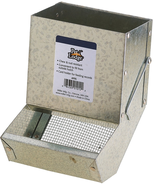 Pet Lodge AF5S Series Small Animal Feeder with Sifter Bottom, Steel, Galvanized, Wire Hook Mounting