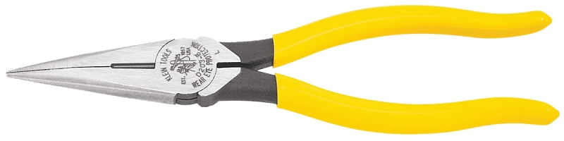 Klein Tools D203-8 Nose Plier, 8-7/16 in OAL, 1-1/4 in Jaw Opening, Yellow Handle, Dipped Handle, 1 in W Jaw
