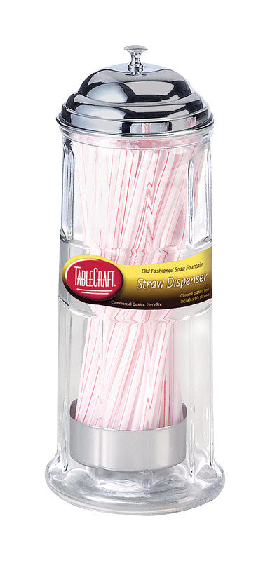 TableCraft Clear Glass/Steel Diner Straw Dispenser 50 Straws, Pack of 6
