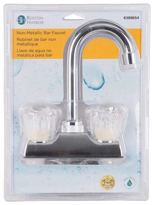 Boston Harbor PF4205A Bar Sink Faucet, 2-Handle, 2-Faucet Hole, ABS, Chrome Plated, Deck Mounting, Round Handle