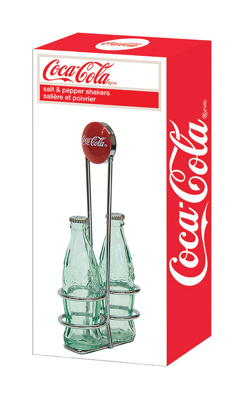 TableCraft Coca-Cola Clear Glass/Steel Salt and Pepper Shakers w/Rack 1 oz, Pack of 6