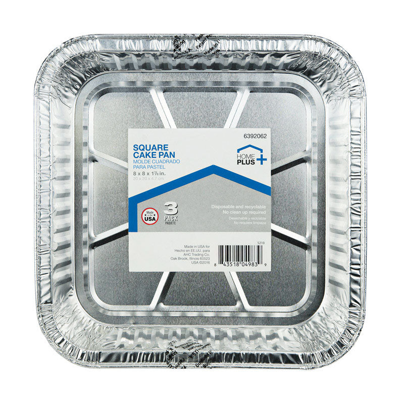 Home Plus Durable Foil 8 in. W X 8 in. L Square Cake Pan Silver 3 pk, Pack of 12