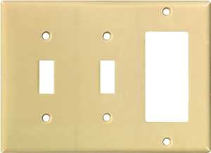 Eaton Wiring Devices 2173V-BOX Combination Wallplate, 4-1/2 in L, 6-3/8 in W, 3 -Gang, Thermoset, Ivory