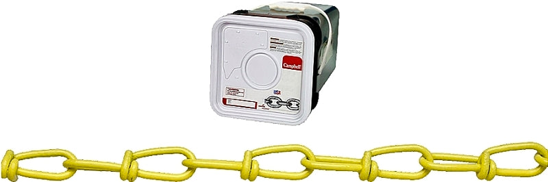Campbell PD075-2496 Loop Chain, #2/0, 200 ft L, 255 lb Working Load, Low Carbon Steel, Yellow Poly-Coated