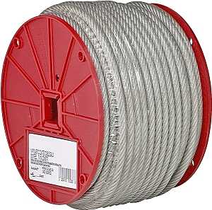 Campbell 7000697 Aircraft Cable, 3/16 in Dia, 250 ft L, 840 lb Working Load, Steel, Vinyl-Coated