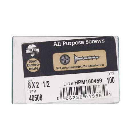 HILLMAN No. 8 X 2-1/2 in. L Phillips Yellow Zinc-Plated Coarse Wood Screws 100 pk