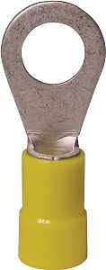 Gardner Bender 10-106 Ring Terminal, 600 V, 12 to 10 AWG Wire, #8 to 10 Stud, Vinyl Insulation, Copper Contact, 50/PK