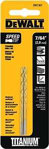 DEWALT DW1307 Jobber Drill Bit, 7/64 in Dia, 2-5/8 in OAL, Parabolic Flute, 7/64 in Dia Shank, Straight Shank