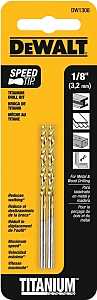 DEWALT DW1308 Jobber Drill Bit, 1/8 in Dia, 2-3/4 in OAL, Parabolic Flute, 1/8 in Dia Shank, Straight Shank