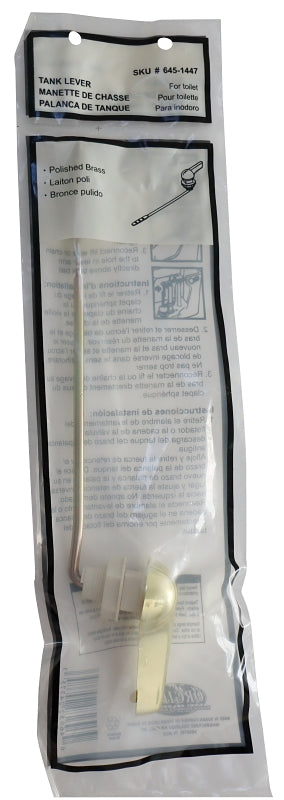 ProSource 24375 Toilet Flush Lever, Front, 8 in L Flush Arm, Steel/Zinc, Polished Brass/Yellow Zinc