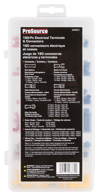 ProSource CP-1803L Electrical Terminals and Connectors Repair Kit, Plastic, 180 -Piece