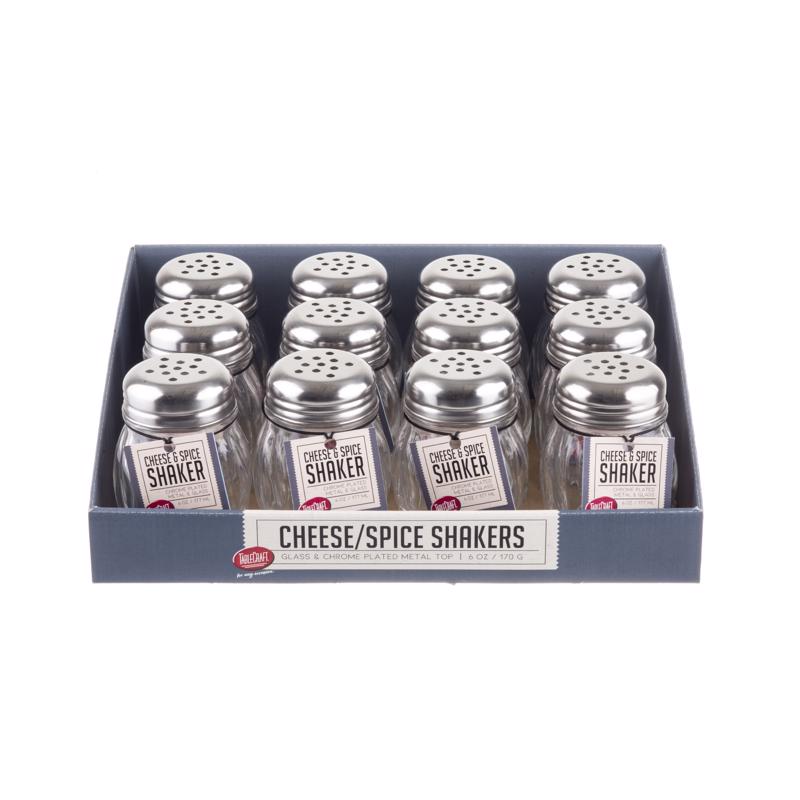 TableCraft Clear Glass/Steel Cheese/Spice Shaker 6 oz, Pack of 12