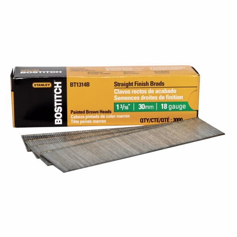 Bostitch BT1314B Series Nail, Glue Collation, 1-3/16 in L, 18 Gauge, Steel, Coated, Brad Head, Smooth Shank, 3000/PK