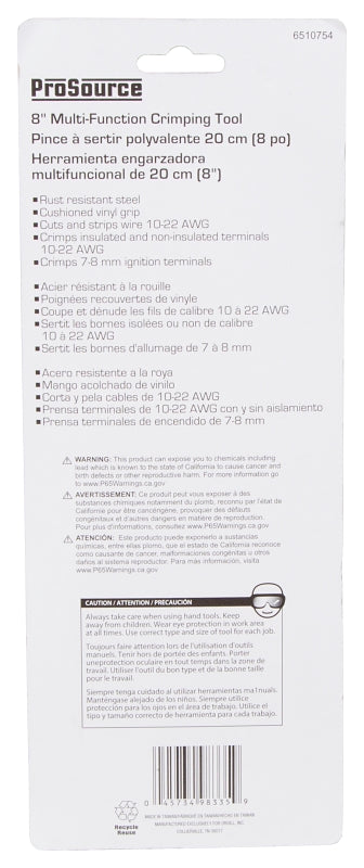 ProSource CP-C8153L Wire Stripper, 10 to 22 AWG Wire, 10 to 22 AWG Stripping, 10 to 22 AWG Cutting Capacity, 8 in OAL