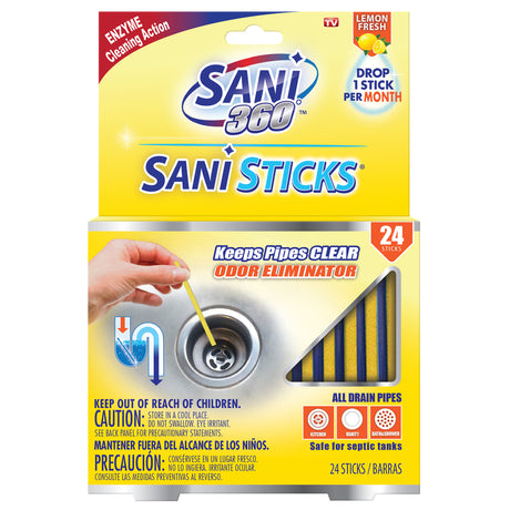 SANI 360 Sani Sticks Lemon Fresh Scent Deodorizing Multi-Purpose Cleaner Stick 24 pk, Pack of 6